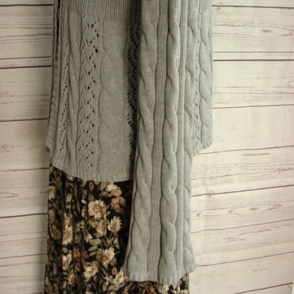 Lt Gray Cable Knit Flare Sleeve Cardigan Sweater L - Picture 10 of 16